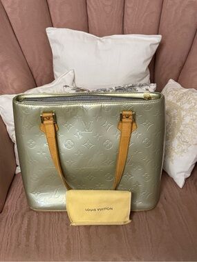 Louis Vuitton Green Vernis Monogram Tote with Matching Wallet